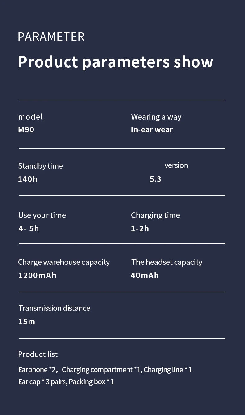 Original TWS M90 Wireless Headphones Sliding Cover Gaming Earphone Bluetooth 5.3