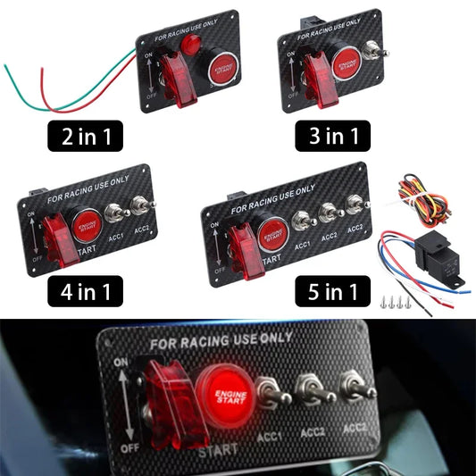 12V Racing Car Ignition Switch Panel Engine Start Stop Ignition Push Buttons LED Toggle Switch Panel Carbon For Truck