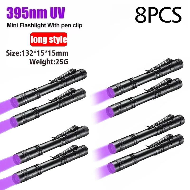 UV Flashlight 395nm Ultraviolet Torch With Pen Clip Portable AAA Batteries