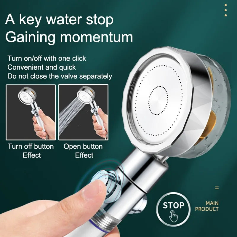 Shower Head 360 Degree Rotation Water Saving Flow Turbofan