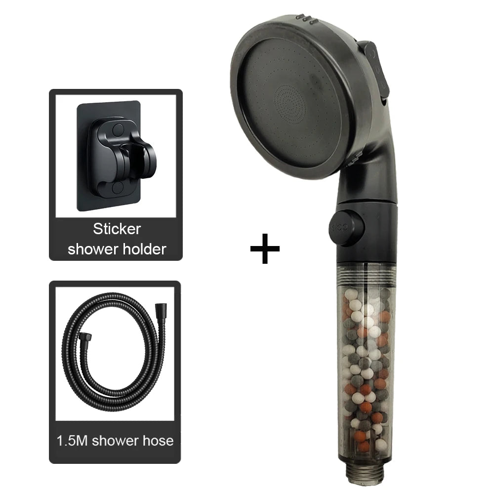 Shower Head High Pressure Water Saving with On/Off Switch Stop Button Ionic Mineral Anion 3 Modes