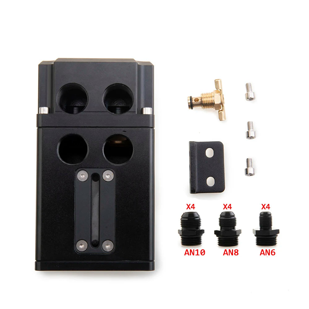 Universal 500ML Car Aluminum 4 Port Oil Catch Can With A Window Design With 4 Pcs AN6/8/10 To AN10 Fittings