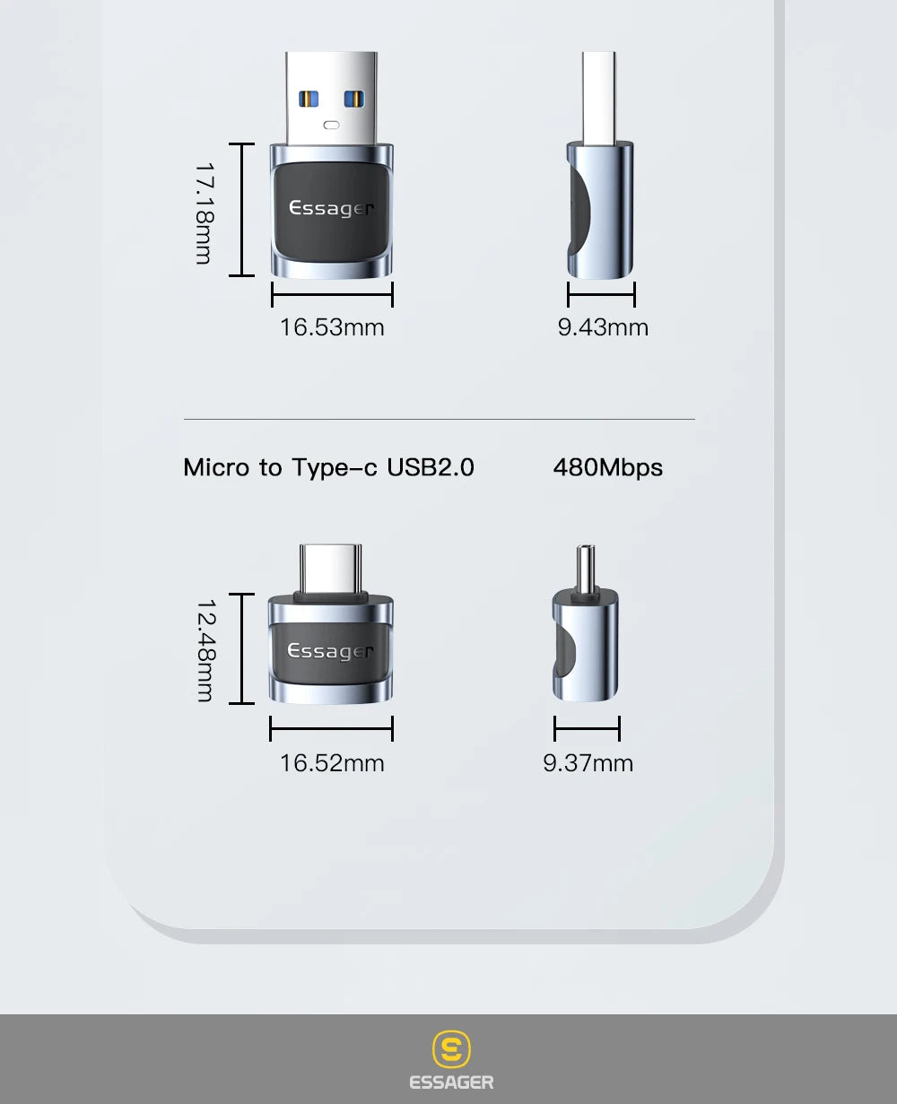 Essager USB 3.0 To Type C OTG Adapter USB A Type C Male To Micro Type C USB A Female Converter For Laptops