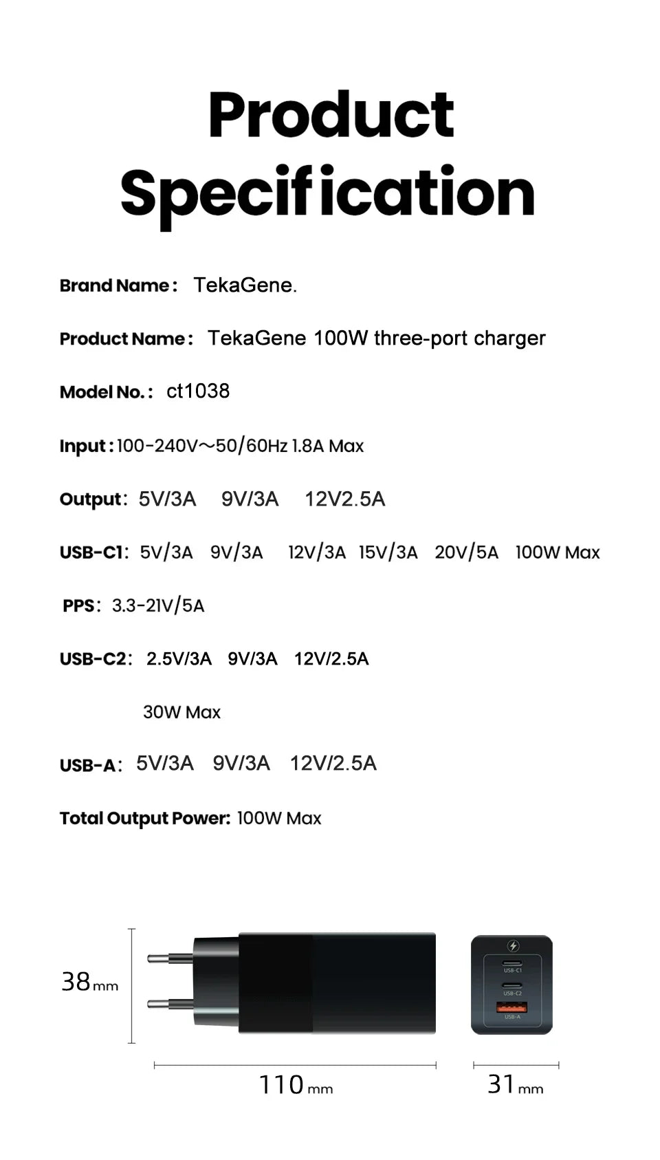 PD 100W GaN Charger USB Type C Fast Charger With Quick Charge 4.0 3.0 USB Phone Charger For iPhone 16 Pro Max Galaxy S24 Laptop