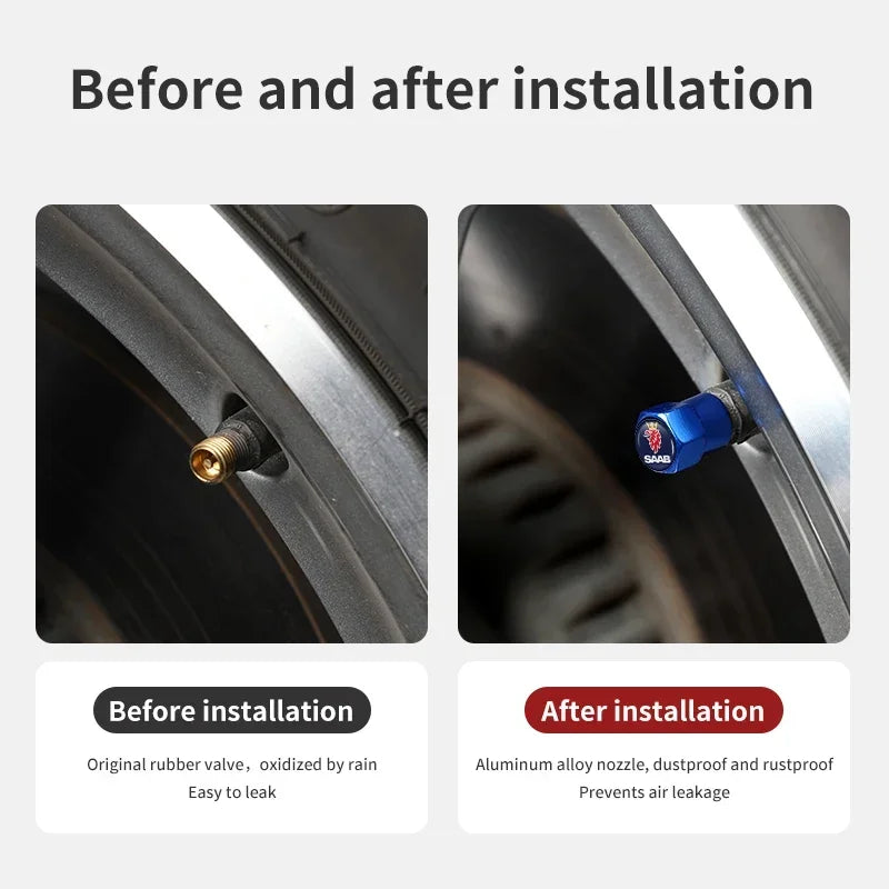 4PCS Car Tire Wheel Stem Air Valve Caps Covers For SAAB 9-4X 9-7X 9-3 9-5 9-2X 9-X