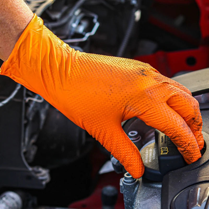 Heavy Duty Orange Nitrile Gloves 8Mil Industrial Disposable Gloves
