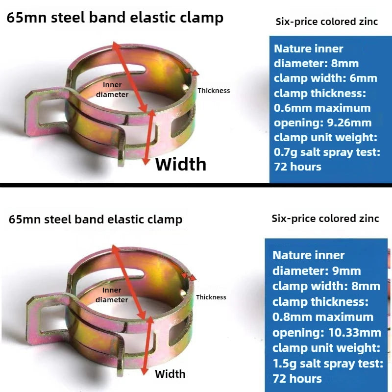50 Pcs Fastener 5mm 6mm 7mm 8mm 9mm Spring Clip Fuel Water Line Hose Pipe Air Tube Clamps Fuel Water Tube Clamps Fastener