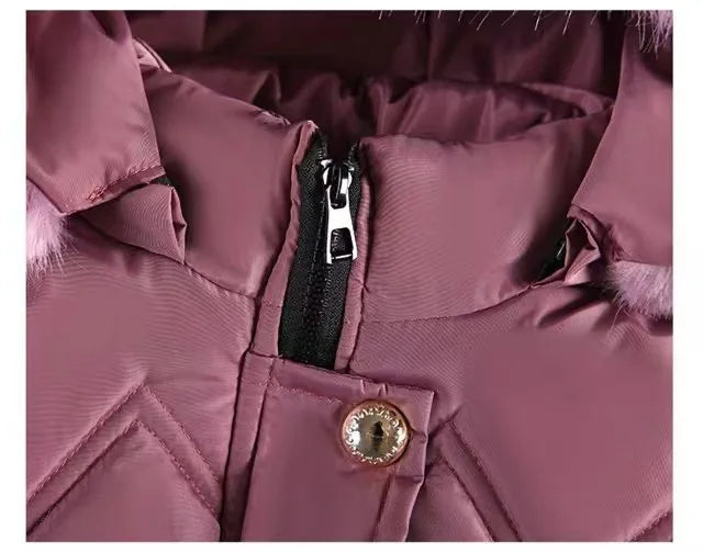 2025 Newyear Clothes Girls Winter Coat Kids Snow Puffer Jacket Hooded Warm With Waist Belt and Pockets