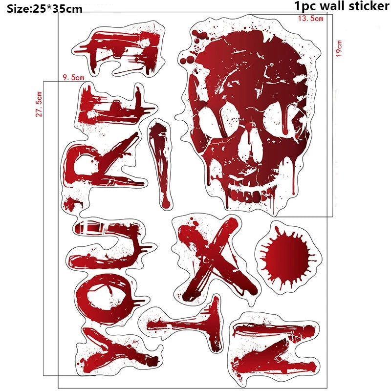 Halloween Warning Tape Wall Door Window Blood Handprint Footprint Stickers Halloween Theme Party Horror Scene Decor Supplies