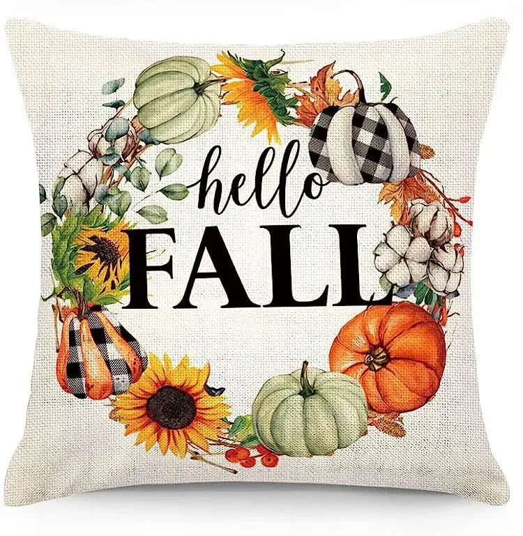 18*18inch Thanksgiving Decorative Cushion Cover ,Linen Pumkin Maple Leaf Autumn Pillow Covers ,Cushion Covers for Sofa Chair