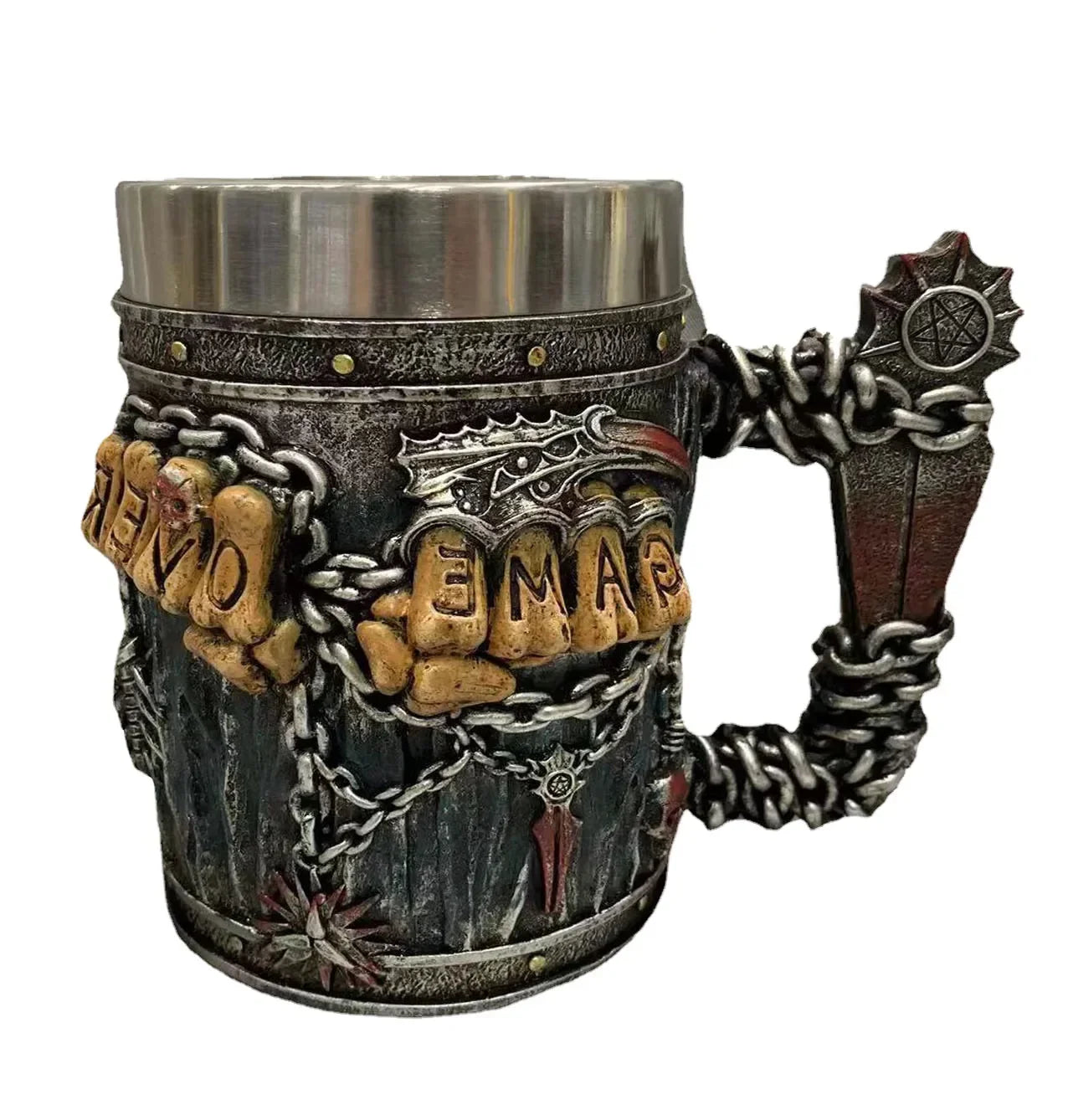 Medieval Viking Retro 3D Sword Skull Beer Mug With Stainless Steel Insert Resin Big Capacity Coffee Cups Men's Halloween Gift
