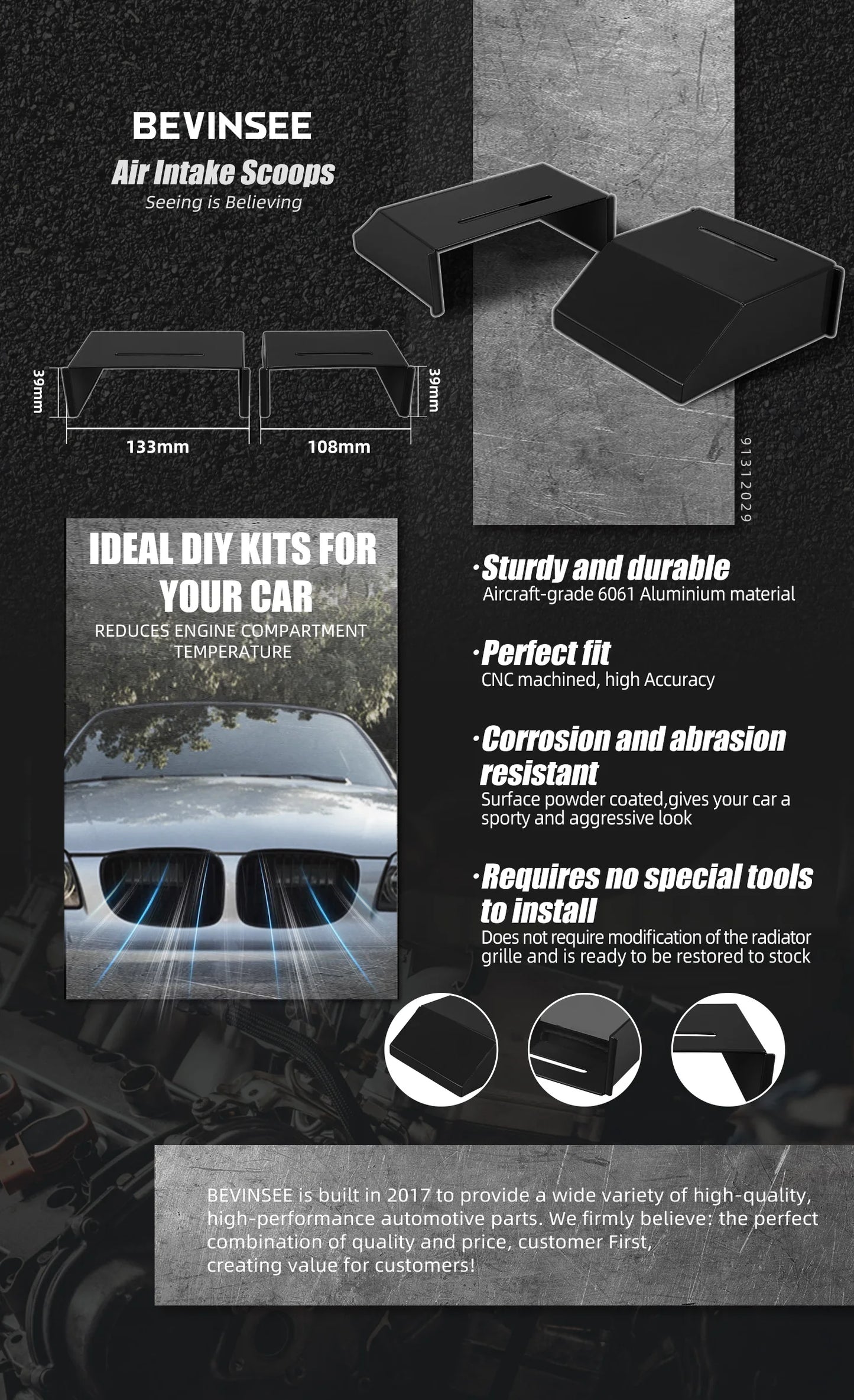 QT Aluminium Air Intake Scoops For BMW N43 N47 E81 E82 E87 E88 116i 116d 118i 118d 120i 120d 123d 2004-2012