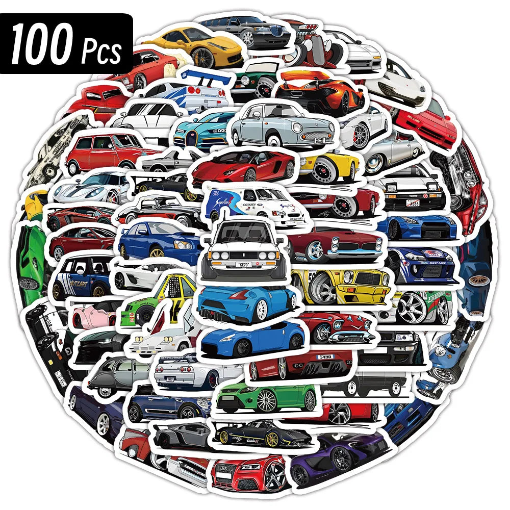 10/50/100 Pcs Retrofit Racing Car PVC Stickers Laptop Guitar Sticker Decal