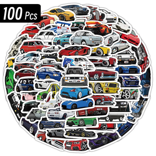 10/50/100 Pcs Retrofit Racing Car PVC Stickers Laptop Guitar Sticker Decal