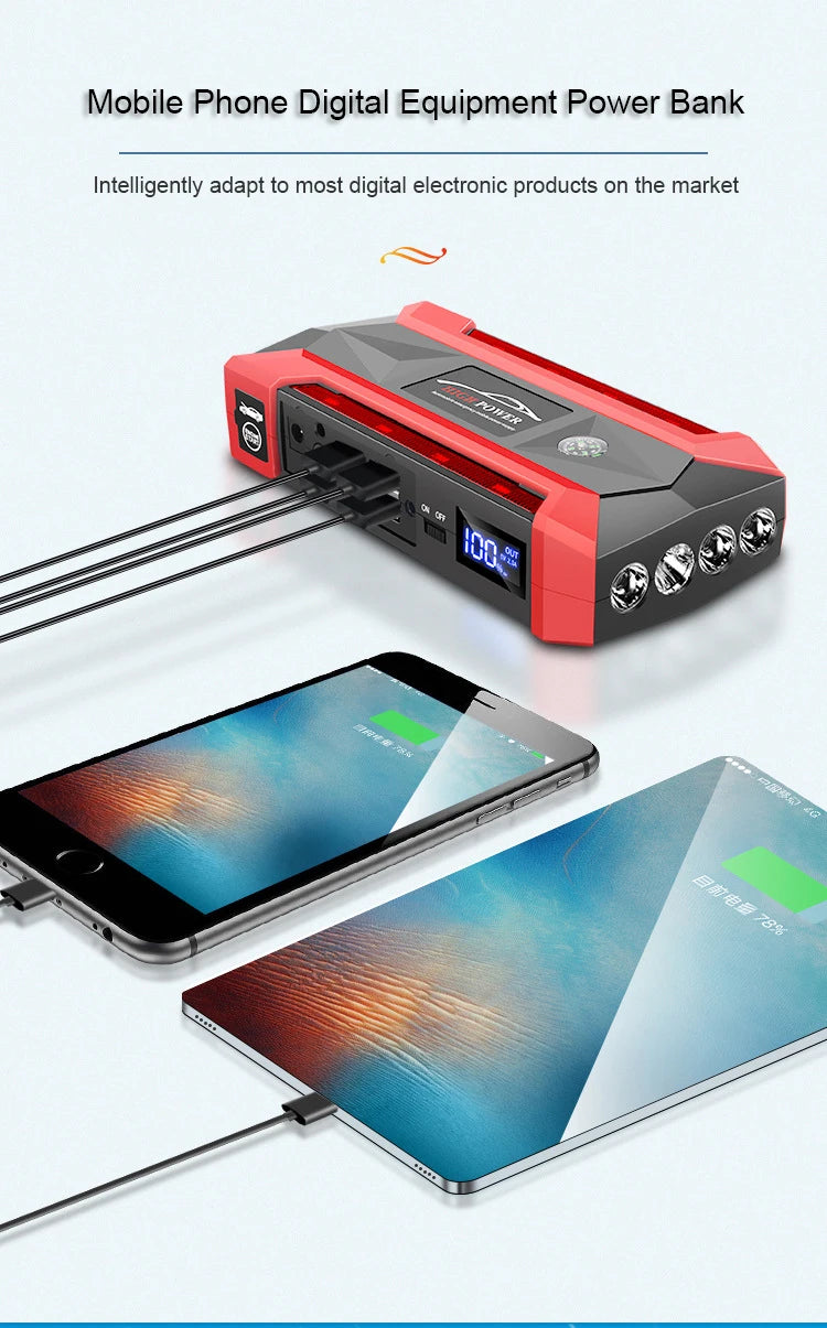 30000mAh Car Jump Starter Portable Car Battery Booster Charger 12V Car Emergency Start Power Supply Starting Device Car Starter