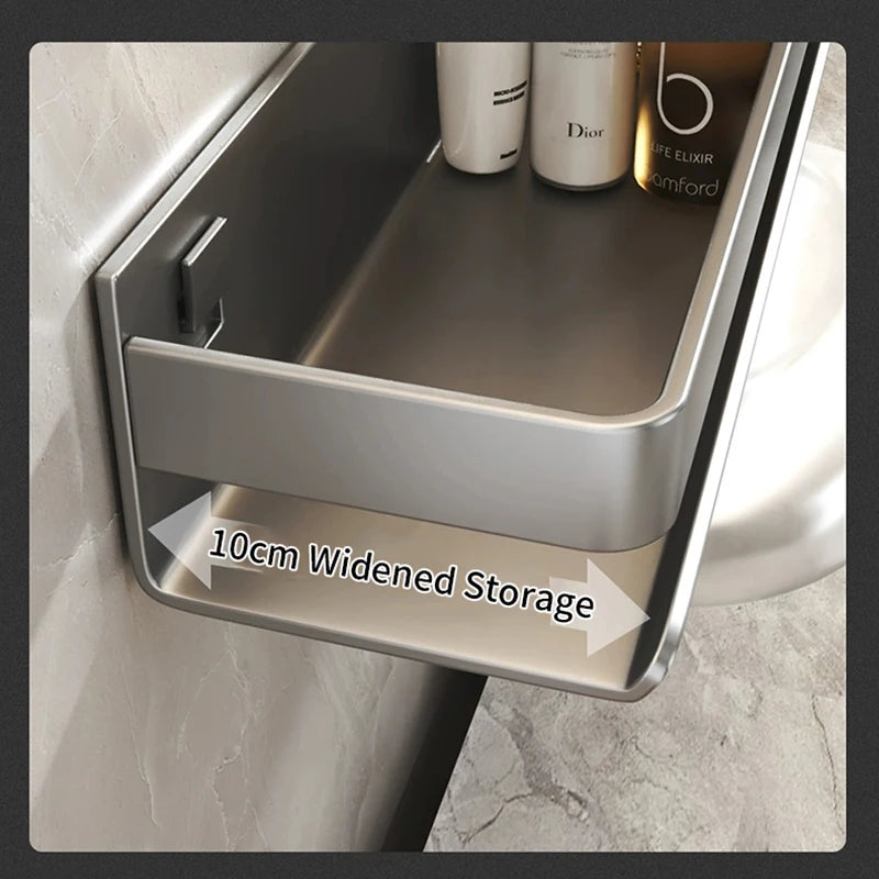 Black Bathroom Shelf White Rectangle Makeup Organizer Mental Corner Shelf Shampoo Storage Shelf Shower Wall Rack