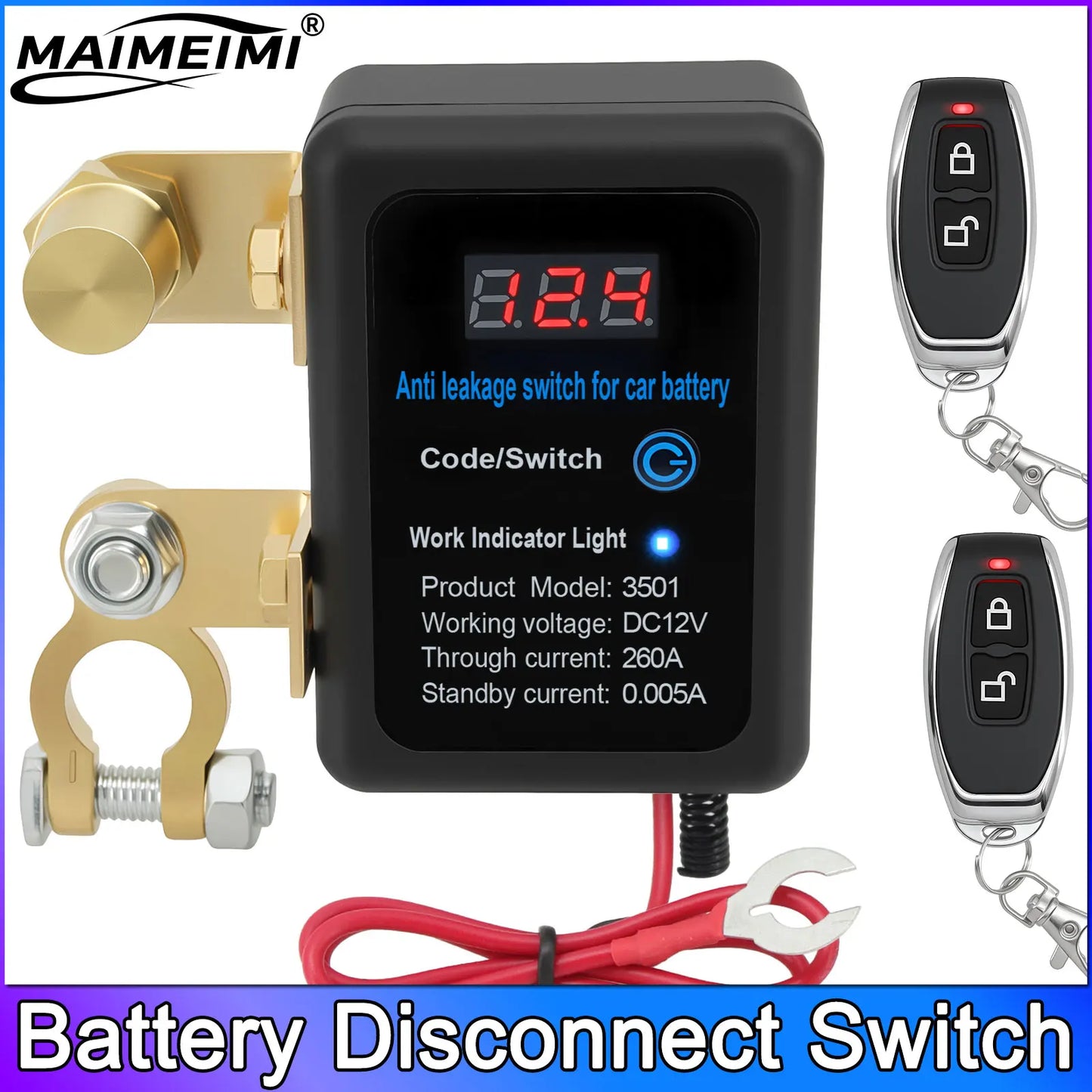 DC 12V Battery Disconnect Switch with LED Car Automatic Power Shut Off Switch 260A Battery Kill Switch Remote Battery Disconnect