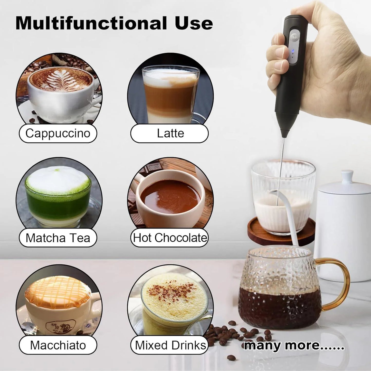 MINI Milk Frother USB Rechargeable 3 Speeds Foam Maker Coffee Whisk Mixer