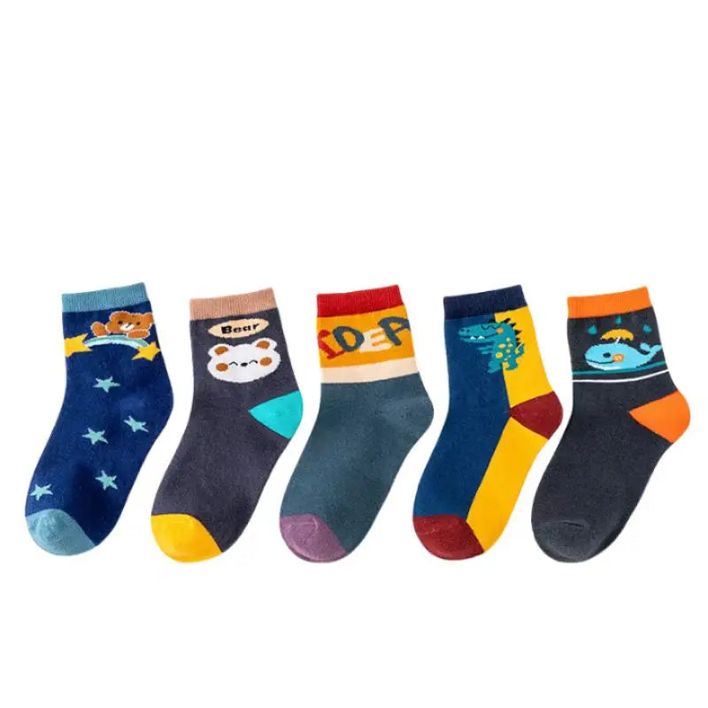 5 pairs of cute cartoon patterns, comfortable and breathable children's autumn and winter socks