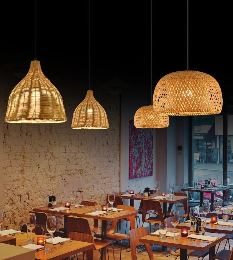 Bamboo Lantern 30cm Pendant Lamp Natural Rattan Wicker E27 LED Chandeliers