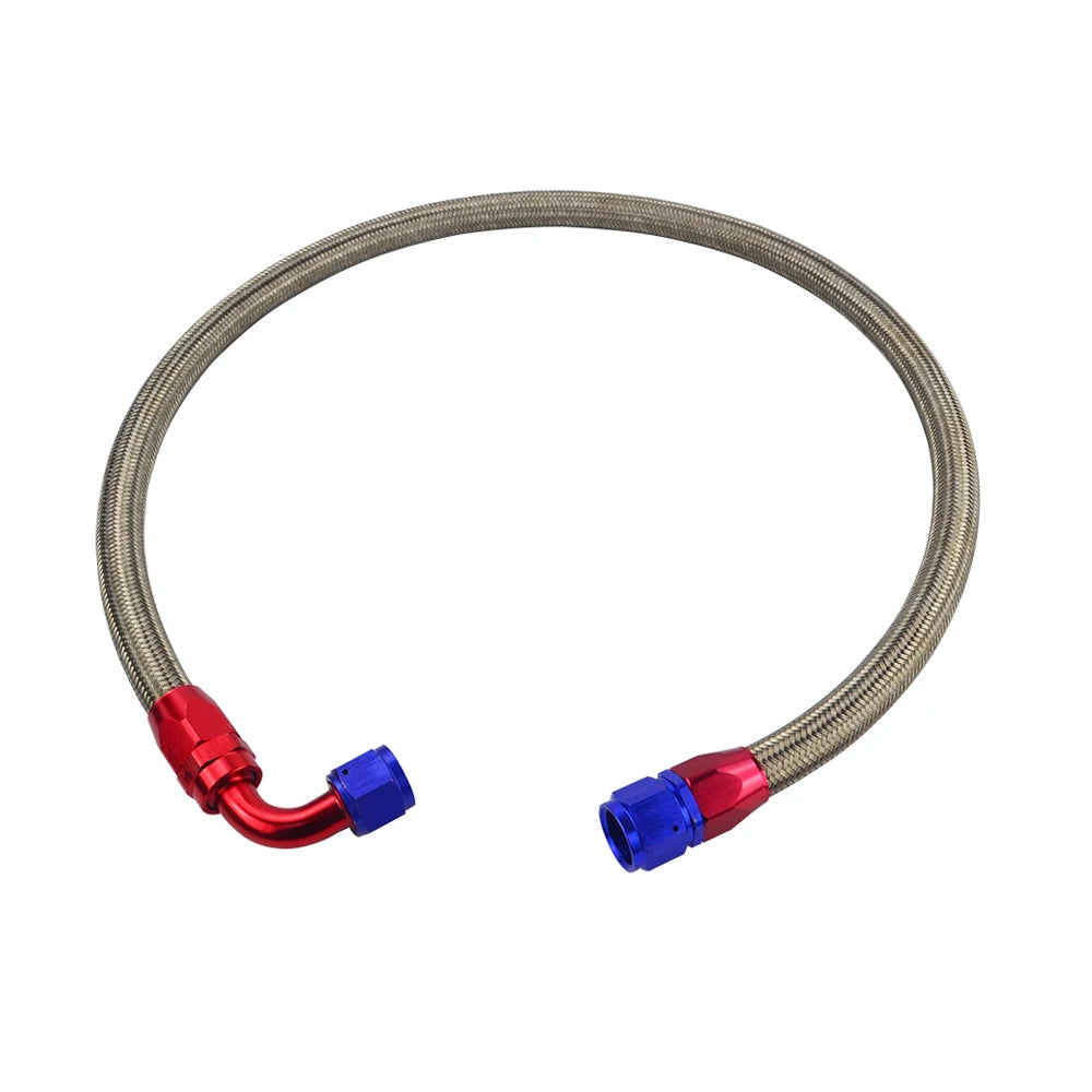 PQY - AN10 1M/1.2M/1.4M Stainless Steel Brained Oil Hose Line Hose Tube With 0Degree 90Degree Swivel Hose End Fitting Installed