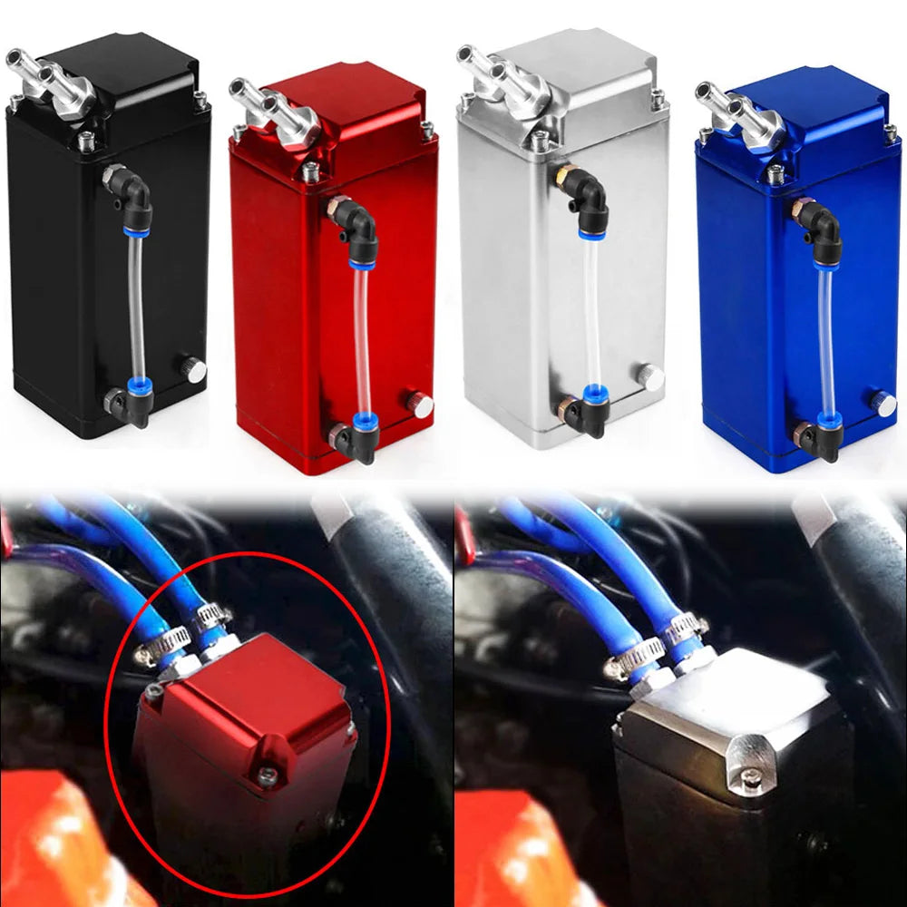Universal Square Style Oil Catch Can Oil Tank Reservoir Breather Kit 0.5L Aluminium Racing Fuel Surge