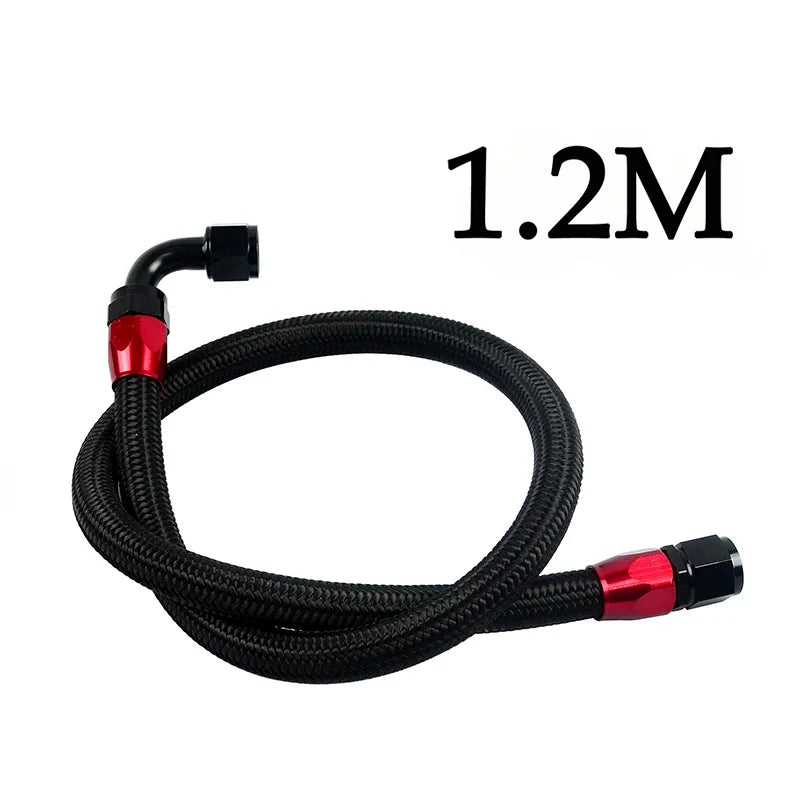 PQY - AN10 1M/1.2M/1.4M Stainless Steel Brained Oil Hose Line Hose Tube With 0Degree 90Degree Swivel Hose End Fitting Installed