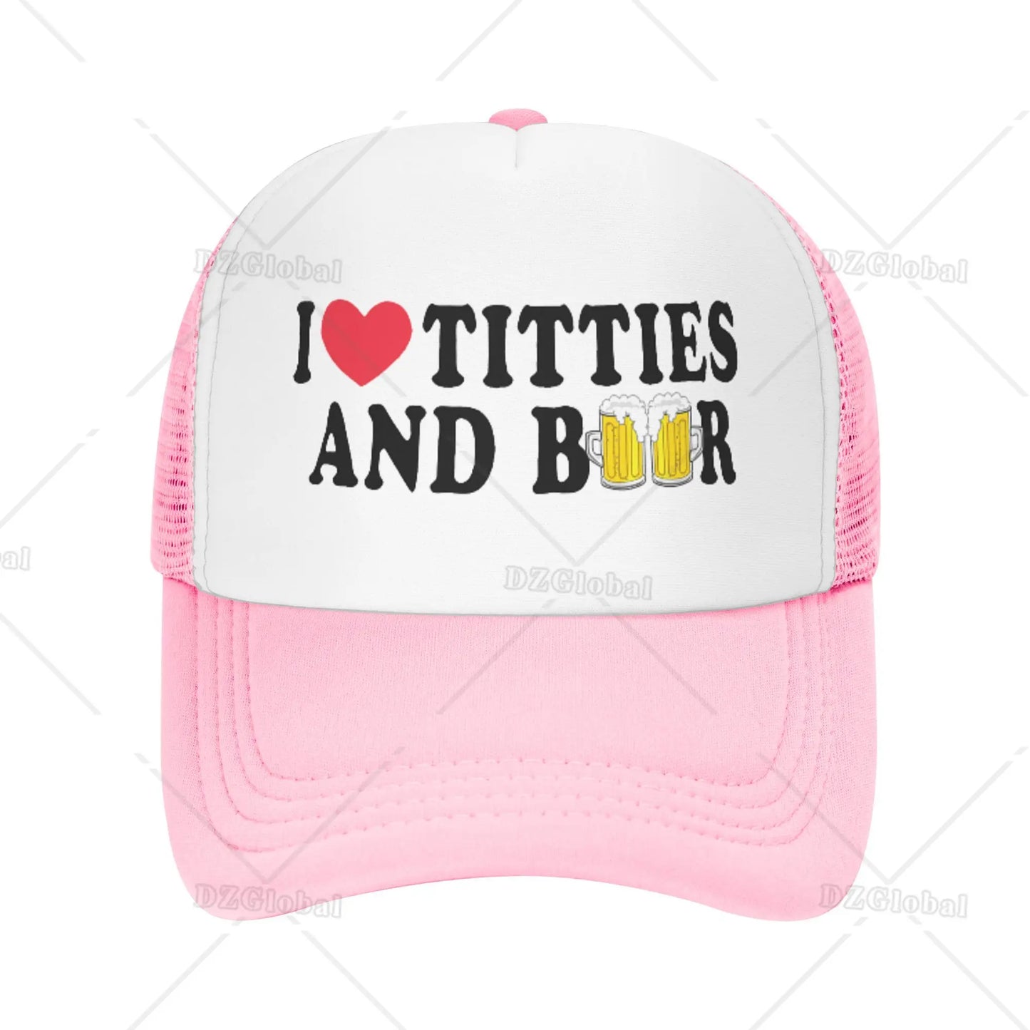 Funny Trucker Hat I Love Titties and Beer Adjustable Mesh Baseball Cap for Men Women Breathable Adjustable Snapback Cap