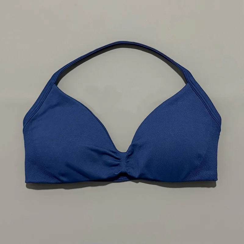 Sports Bra Push Up Strappy Sexy Open Back Gym Crop Top