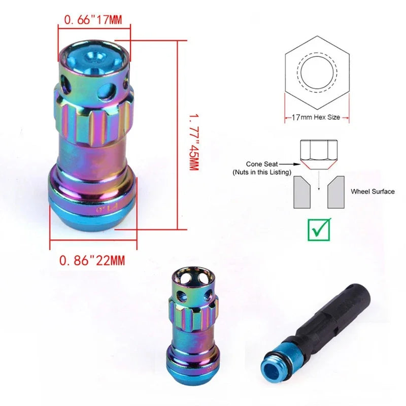 2025 NEW High Quality R40 Style Steel Racing Wheel Lug Nuts Racing Composite Lock Lug Nuts with Security Key M12x1.5/1.25
