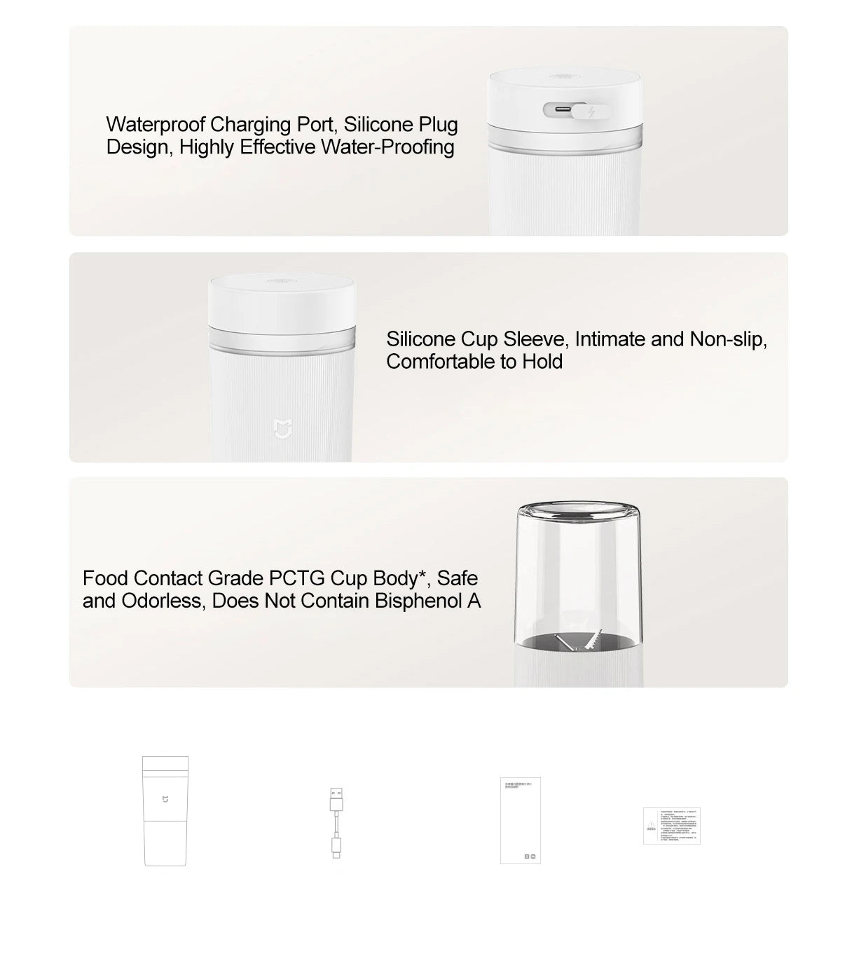 Portable Blender 2,40S Quickly Squeeze Juice, 19500 rpm, 300ML Capacity Mixer Juicer