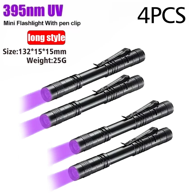 UV Flashlight 395nm Ultraviolet Torch With Pen Clip Portable AAA Batteries