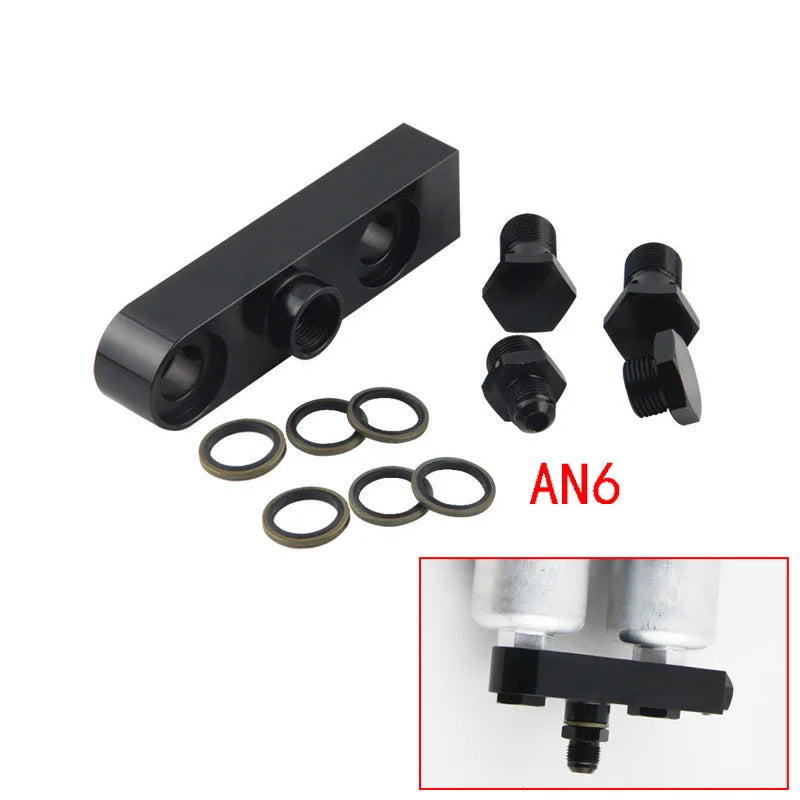 AN6 8 10 Billet Aluminium Assembly 2 in 1 inlet bracket for external Dual Twin Fuel Pumps