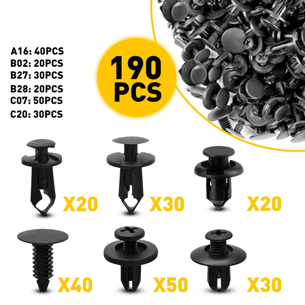 190 PCS Car Fastener Clip Kit Bumper Fender Rivet Clips Auto Body Push Retainer Clip