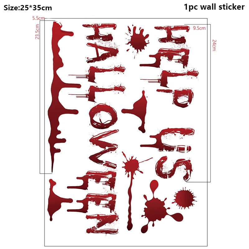 Halloween Warning Tape Wall Door Window Blood Handprint Footprint Stickers Halloween Theme Party Horror Scene Decor Supplies