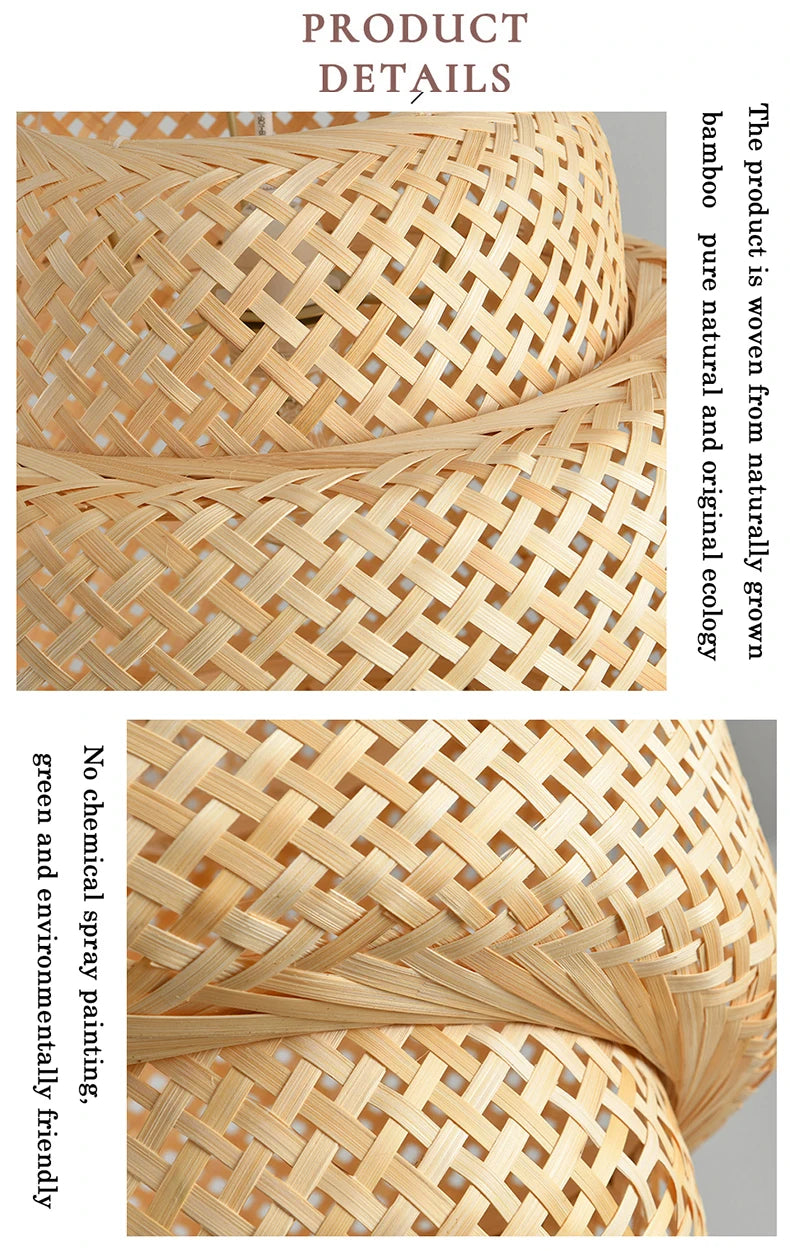 Bamboo Lantern 30cm Pendant Lamp Natural Rattan Wicker E27 LED Chandeliers