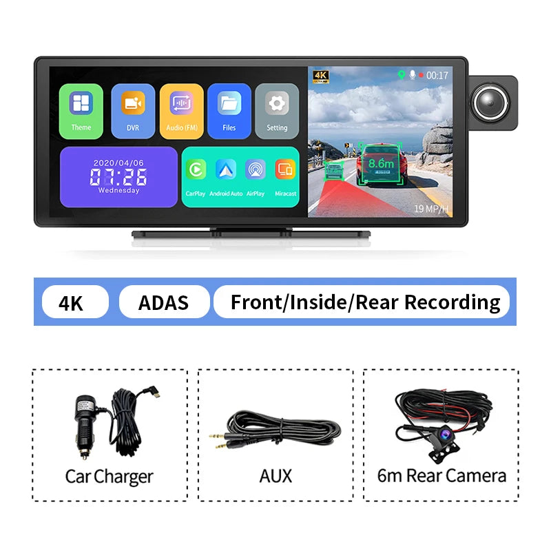 11.3" Imagebon H50  Dash Cam 4K ADAS Wireless CarPlay & Android Auto 3 Channel Recording Time Lapse 24h Park Monitor Black Box