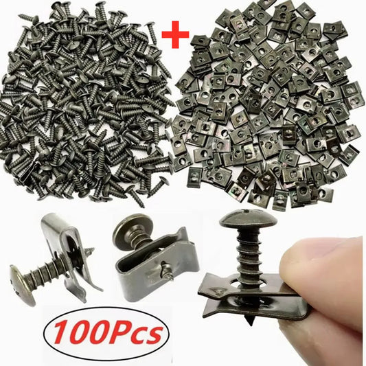 100Pcs-10Pc Mixed Car Metal Screw Fastener Clip U-Type Clip Anti-rust Protection