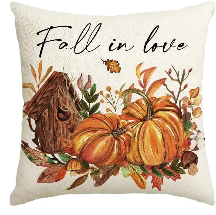 18*18inch Thanksgiving Decorative Cushion Cover ,Linen Pumkin Maple Leaf Autumn Pillow Covers ,Cushion Covers for Sofa Chair