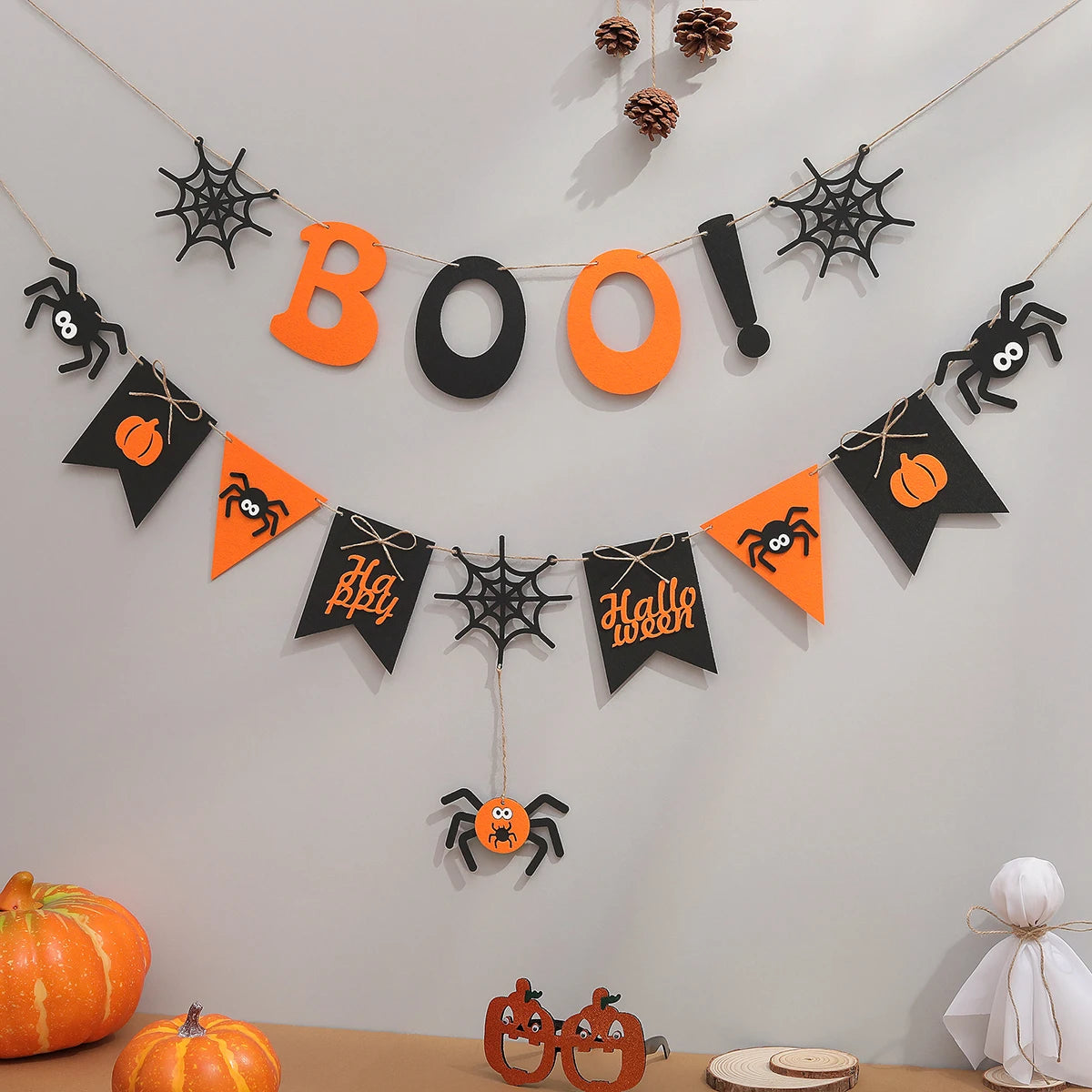 Boo Halloween Banner Pumpkin Ghost Spider Web Bat Bell Flag Party Decoration Flag Pendant
