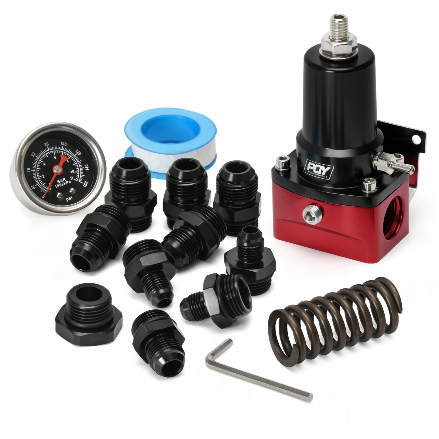 Fuel Pressure Regulator 30-140PSI Adjustable Pressure Range 10AN Feed Ports & 10AN Return Port With 0-160PSI Gauge Set