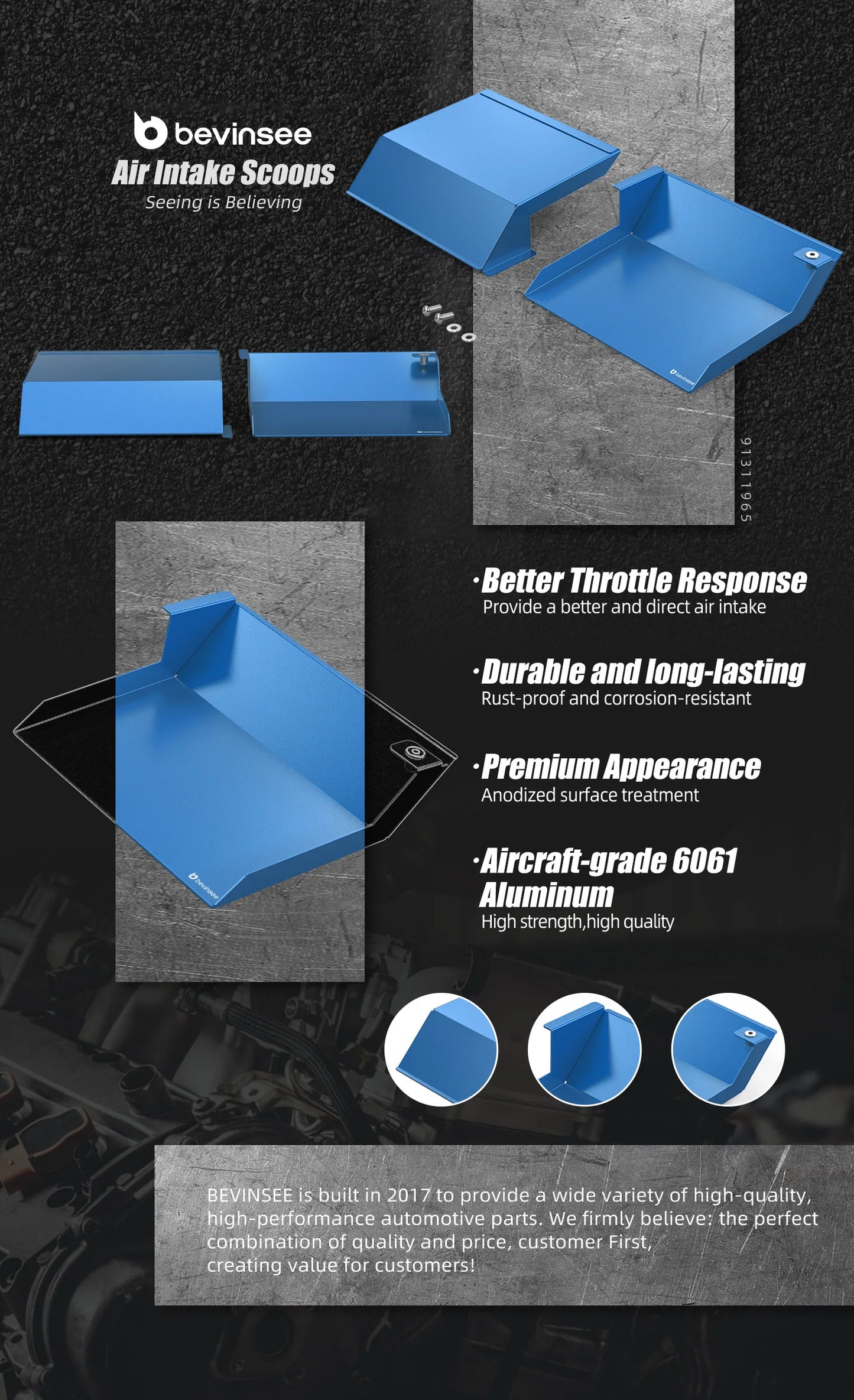 QT BEVINSEE Aluminum Air Intake Scoops For BMW 3 Series E92 323i 325i 328i 330i 335i 335d 2010-2013, Not for M3