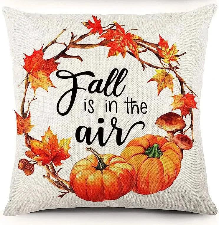 18*18inch Thanksgiving Decorative Cushion Cover ,Linen Pumkin Maple Leaf Autumn Pillow Covers ,Cushion Covers for Sofa Chair