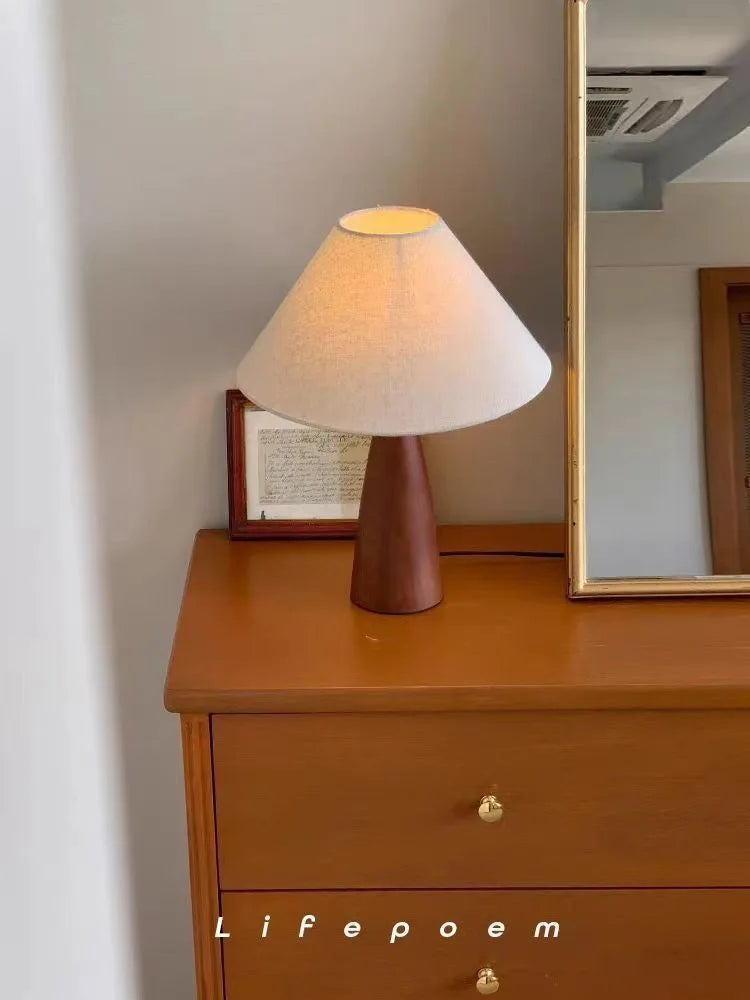 Solid Wood Retro fabric desk lamp Indoor decor Atmosphere Bedroom Bedside living room Tea Room Study Lamp