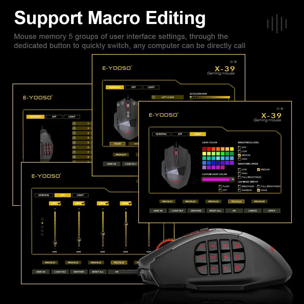 Mouse E-YOOSO X-39 USB Wired RGB Gaming Mouse 16400 DPI PAW3327 19 Buttons Programmable Game Optical Mice for Computer PC Laptop