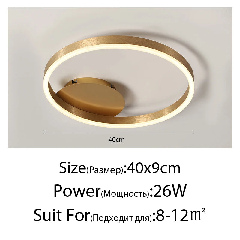 Household Gold Led Chandeliers 3 Circle Bedroom Metal Living Dining Room Lighting