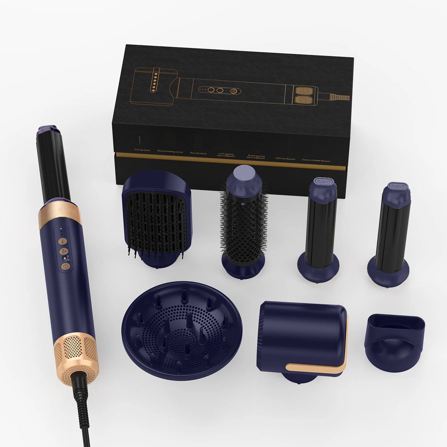 7 In 1 Hair Dryer Brush Brushless High Speed Hair Dryer with Diffuser Ionic Blow Dryer Hot Air Styling Comb Auto Hair Curler