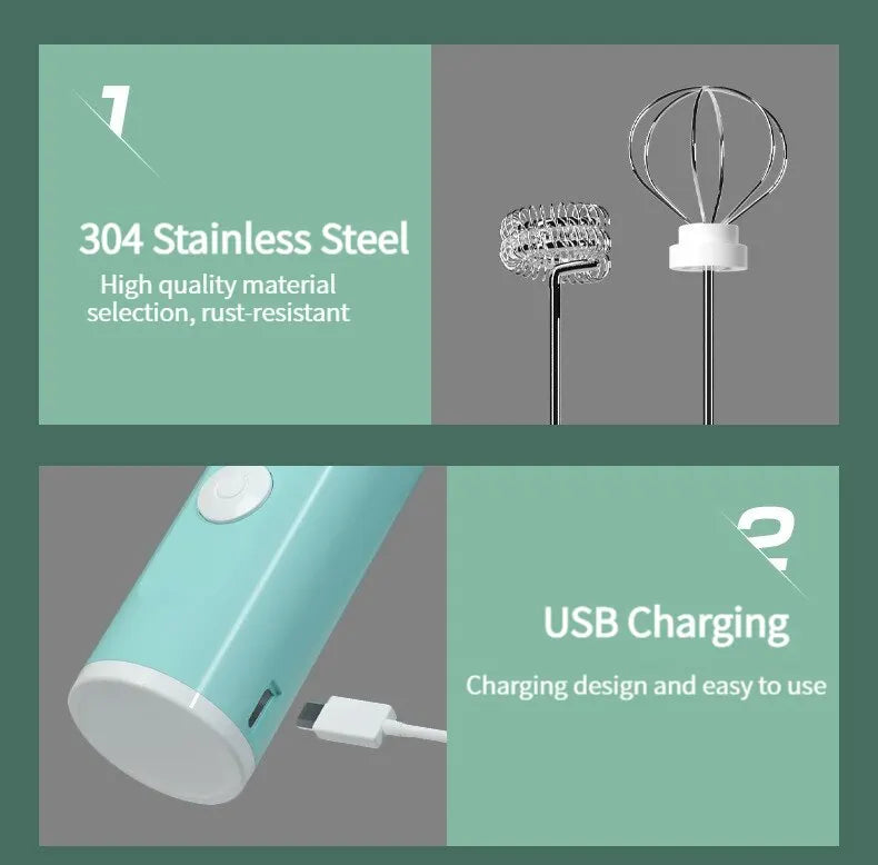 1 PCS Electric Milk Frother Portable Egg Beater USB Rechargeable