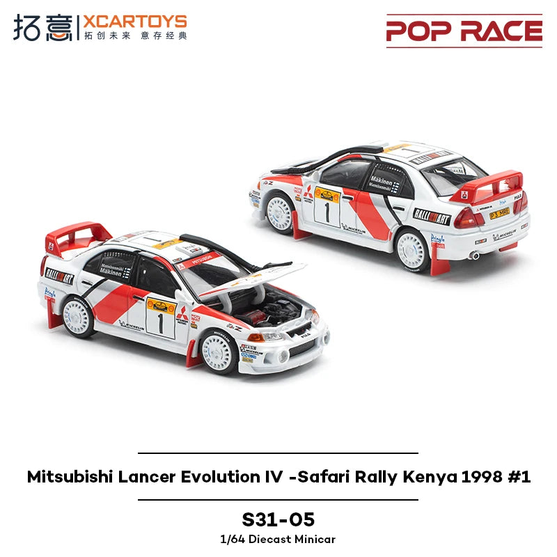 POP RACE 1/64 Mitsubishi Lancer Evolution IV Safari Rally Kenya 1998 #1 Alloy Premium Diecast Vehicle Model Toys Collectible