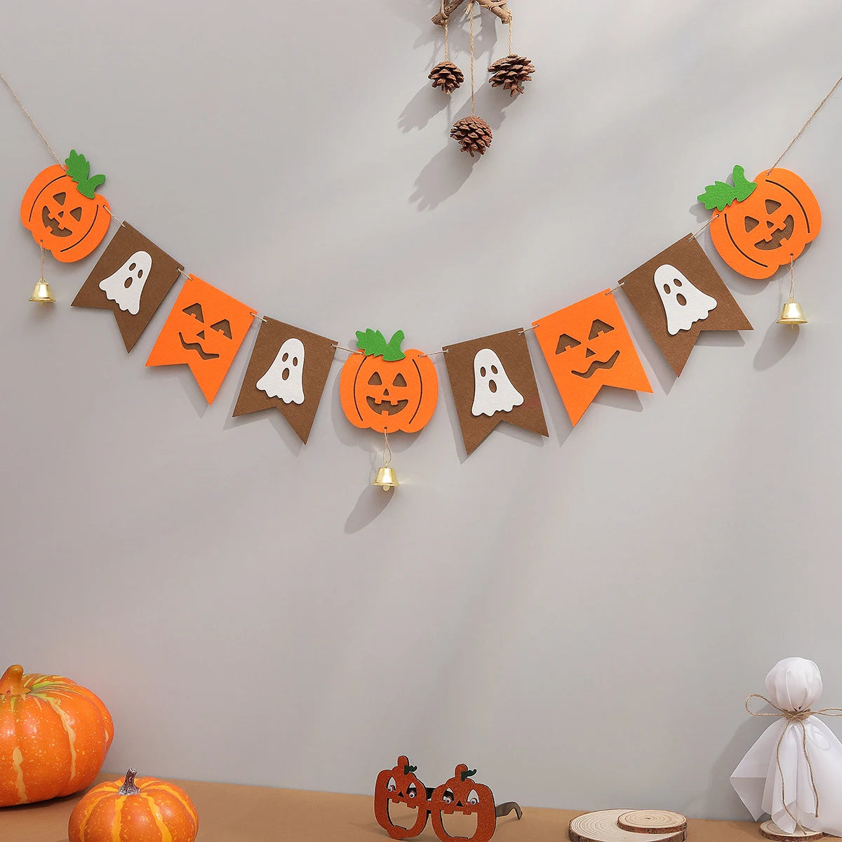 Boo Halloween Banner Pumpkin Ghost Spider Web Bat Bell Flag Party Decoration Flag Pendant